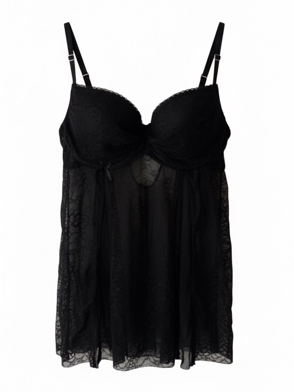 Frederick’s of Hollywood Black Lace Babydoll Chemise Nightdress